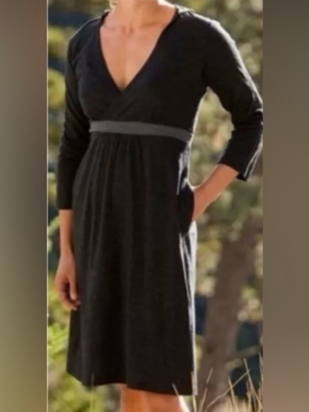 Ibex Indie merino wool hooded surplice neckline dress